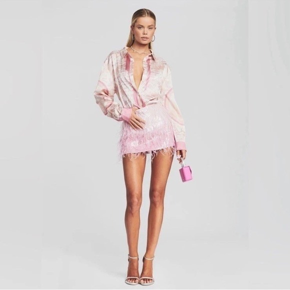 Retrofete Athena Feather Sequin Pink Mini Skirt XL New NWT Festival Party Y2K - Picture 3 of 13